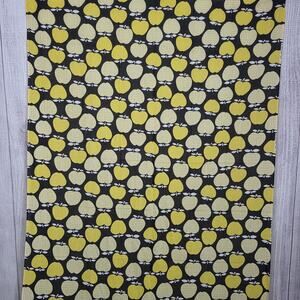 Vintage Apple Print Cotton Fabric Black Yellow MCM, 2 Pieces (43x72 & 32.5x71)